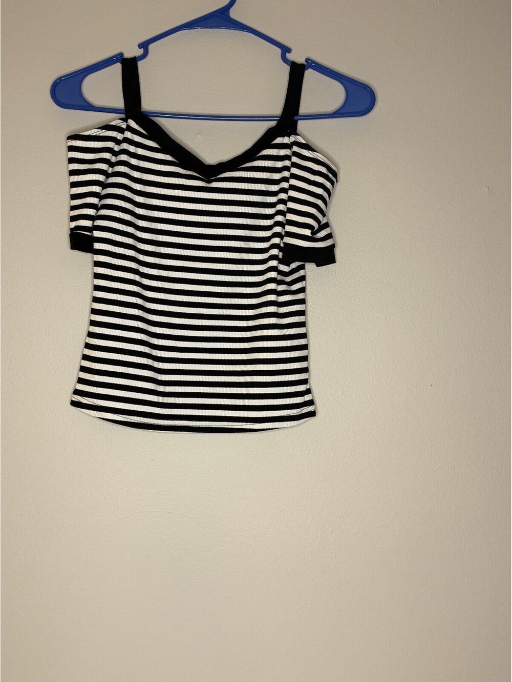 Black White Striped Cold Shoulder Short Sleeve Top